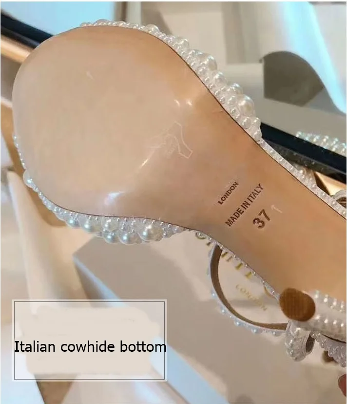 Sale High-end Customized Pearl Decor High Heel sandals Dress Wedding Women Shoes Peep Toe Stiletto Bride Sandals 12
