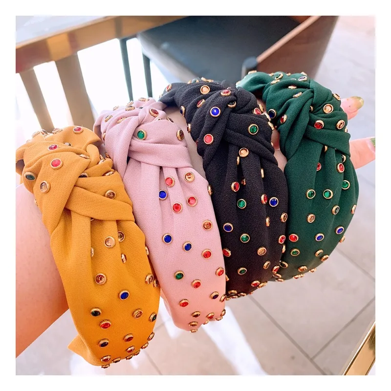 

2019 New Brand High Quality Hair accessories For Women's diamond Flash drill knotted wide-brimmed headband girl's hair band hea
