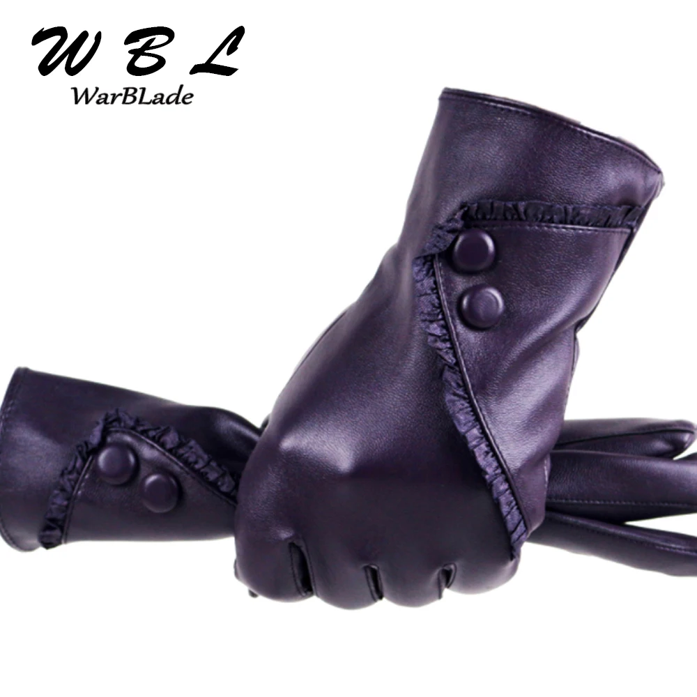 WarBLade Touch Screen PU Leather Gloves Women Winter Mittens Warm Gloves For Woman Guantes Mujer European Style Gants Femme - Цвет: purple