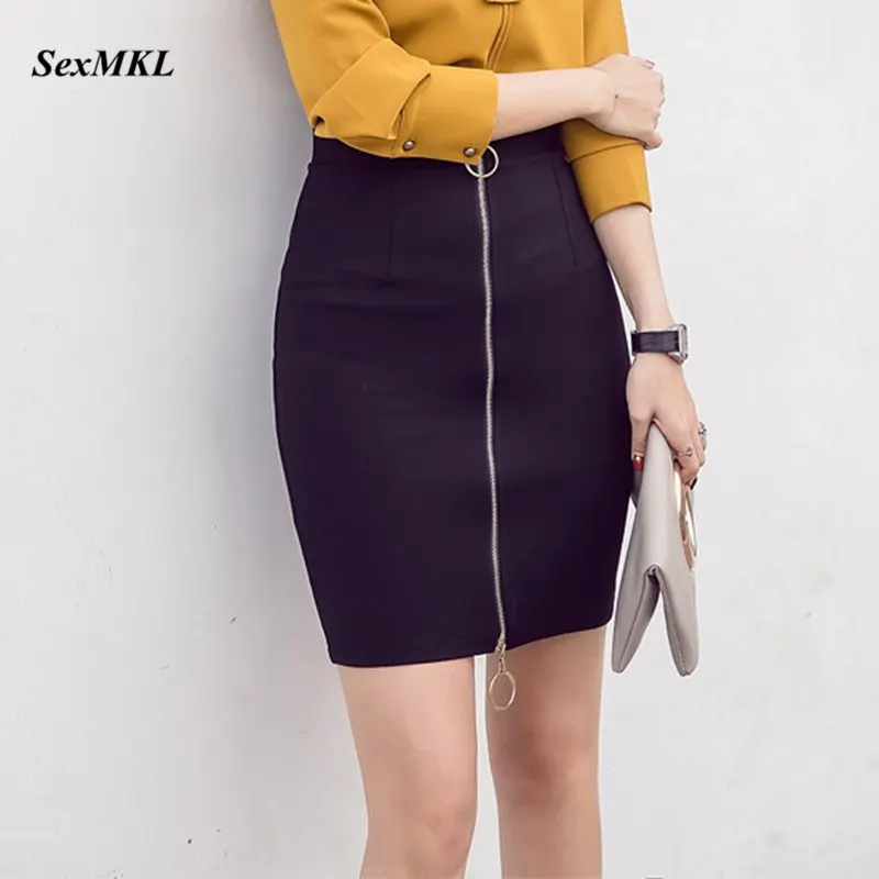 

SEXMKL Plus Size Women Mini Pencil Skirt 2019 Korean Fashion High Waist Black Skirts Short Office Lady Zipper Bodycon Red Skirt