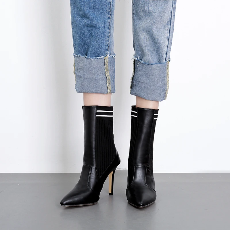 

Women's Shoes Embroidery Boots Sexy Gladiator High Heels Stripe Purple Flower Transparent Boots Stitching Yarn Lattice Cool