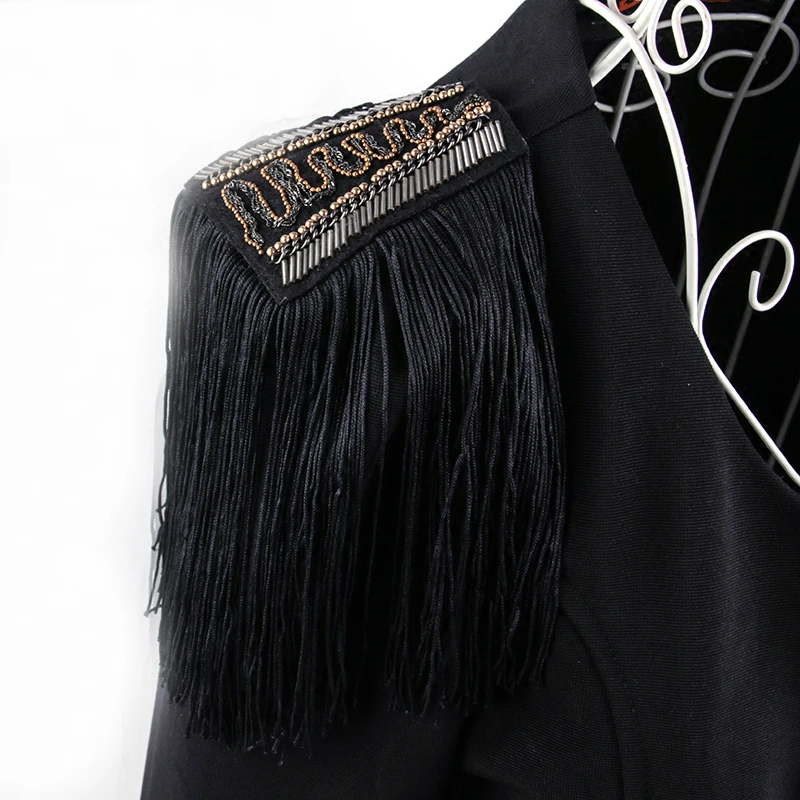

Statement Unisex clothes accessories kpop handmade black tassel Brooch Pin Chain big epaulette epaulet shoulder charreteras