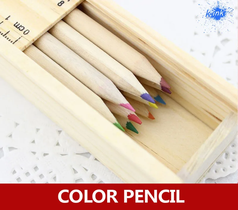 

12pcs / lot , wooden colorful pencil drawing set, packed by wooden pencil case , the case cover can be used as a ruler