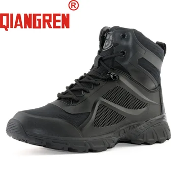

QIANGREN Military Brand 2018 New Arrive Men's Spring Summer Autumn Black Mesh Rubber Tactical Boots Outdoors Training Army Shoes