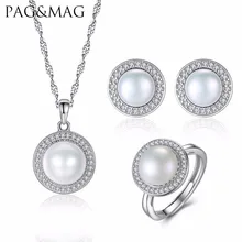 PAG MAG Brand Classic Women Jewelry Sets Natural Freshwater Half Pearl 925 Sterling Silver Jewelry for