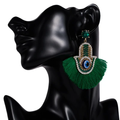Женские серьги-подвески ручной работы со стразами и кисточками, модные ювелирные изделия в богемном стиле, серьги аксессуары - Окраска металла: green
