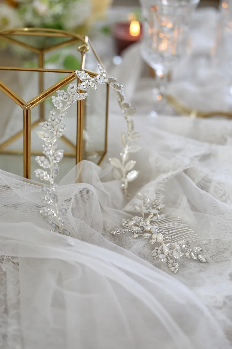 Rosebridalpark ручной работы опал в серебряной оправе расческа Хрустальный лист Свадебные аксессуары для волос лоза повязка для волос, диадема для невесты женские украшения 414