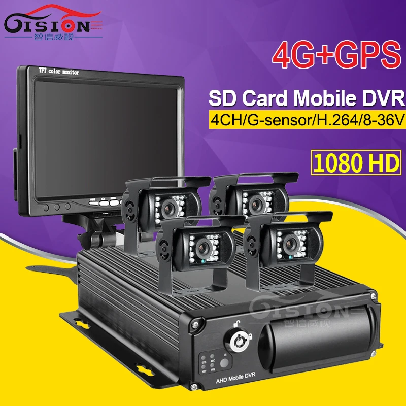 

H.264 4CH AHD 4G Lte GPS Positiong Real Time Online SD Mobile Dvr For Bus+4 x Rear View Reverseing Back Waterproof Cameras+32G