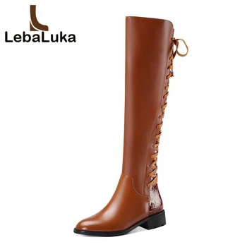 

Tuyoki Women Flats Boots Genuine Leather Winter Shoes Women Cross Trap Warm Fashion Classic Over The Knee Boots Size 34-40