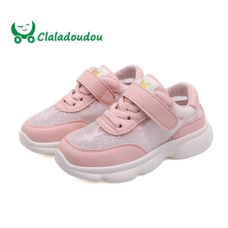Claladoudou16.5-23 см брендовая кружевная сетчатая обувь для девочек Полые дышащие кроссовки для девочек бежевый розовый подростковый туфли для
