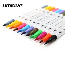 Umitive 60 цветов 0,4 мм Fineliner чернила на водной основе двойная головка маркеры Кисть ручка для набросок рисунок раскраска книги художественные