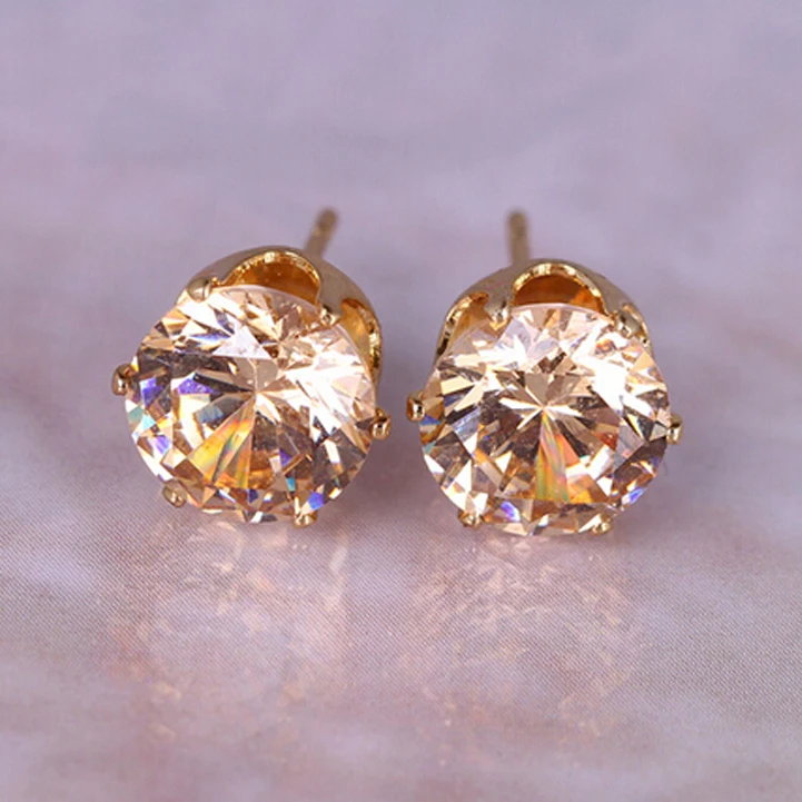 10 Piece Wholesale Cheap Top Brand Design Gold color Champagne Crystal Zircon Stud Earrings