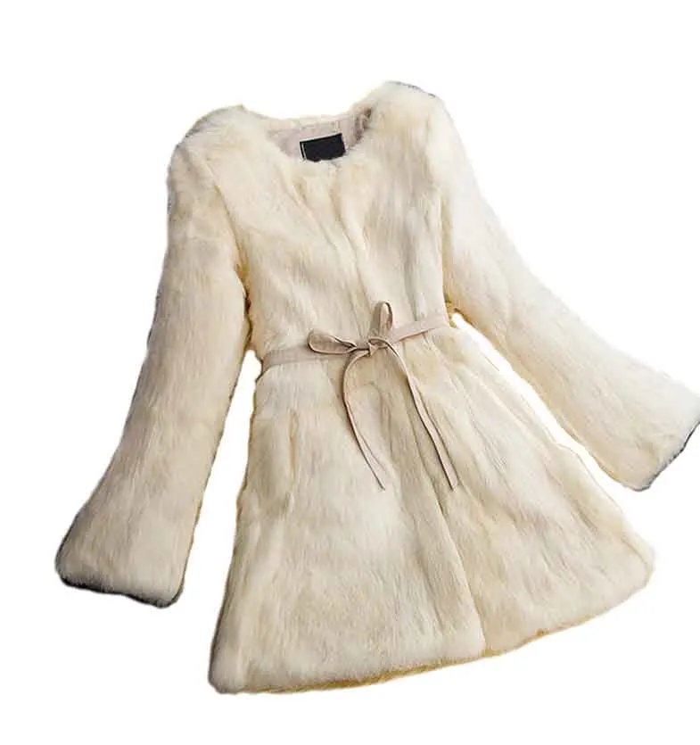 Новое поступление, женское модное пальто из натурального кроличьего меха, чистое натуральное меховое пальто FP647 - Цвет: Beige