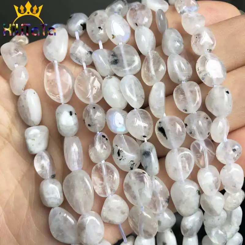 

8-10mm Natual Irregular Moonstone Stone Beads White Loose Spacer Beads For DIY Jewelry Making Bracelet Necklace Charm 15inches