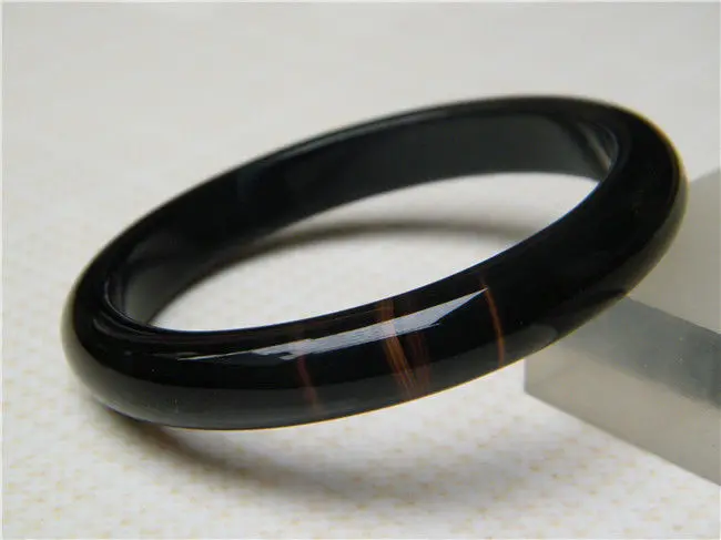 

NEW 100% NATURAL CERTIFICATION GRADE BEAUTIFUL BLACK AGATE JADE BRACELET 60.5MM a 5.19