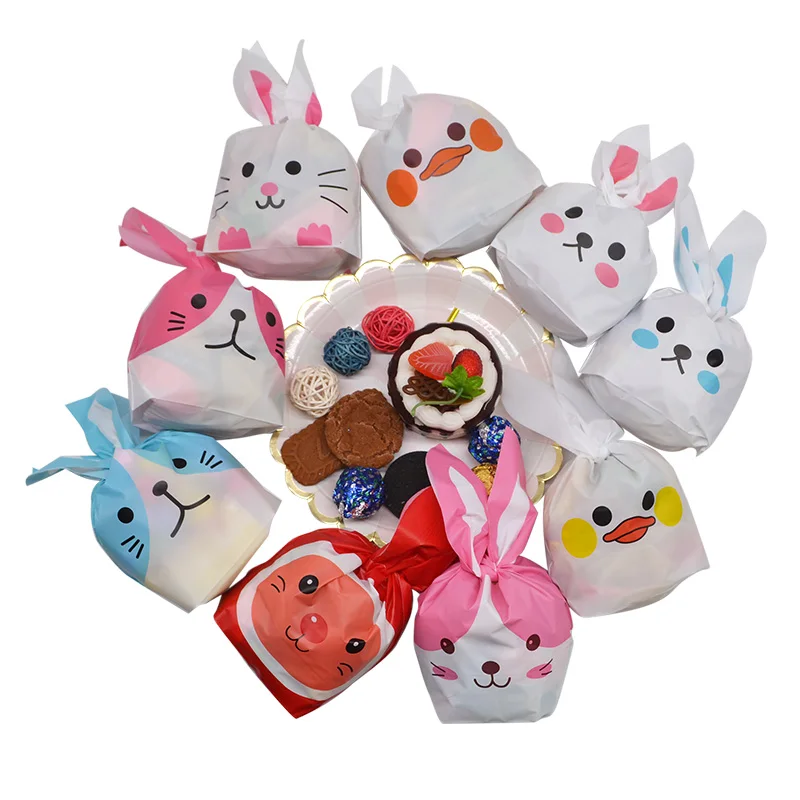 

25pcs 21*13.5cm Cute Cartoon Animal Rabbit Ear Cookie Bag Plastic Packaging Biscuit Candy Gift Bags Wedding Party Decor Supplies