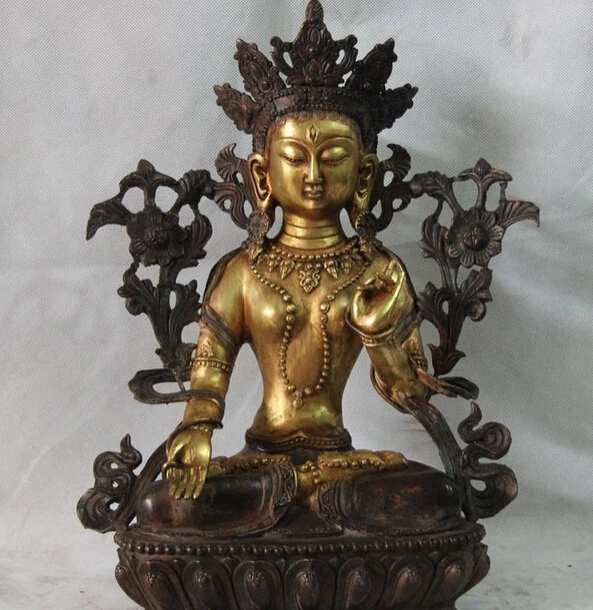 

USPS to USA S3554 16" Tibet Buddhism Copper Bronze White Tara Kwan-yin Guan Yin Bodhisattva Statue B0401