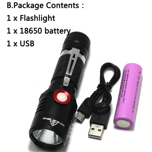 5000 lumenXM-L2 светодиодный перезаряжаемый светильник l2 фонарь Водонепроницаемый походный светильник+ 1*18650 батарея+ USB - Испускаемый цвет: B