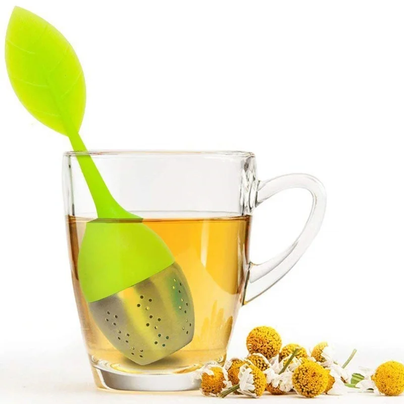 Чай инфузер силиконовый ручка сито из нержавеющей стали поддон в комплекте свободные Чай круче силиконовые свободные сеточка для заваривания листового чая - Цвет: Зеленый