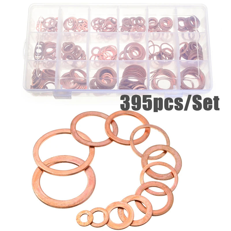 395pcsSet 15Sizes Gaskets Seal Flat Ring Sump Plug washer with Case