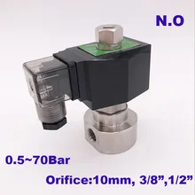 Гогоатк 0,5-70bar SS304 3/8 1/2 inch высокое электромагнитный нагнетательный клапан отверстия 10 мм нормальный Открытый нержавеющей 304 мыть водой клапан насоса