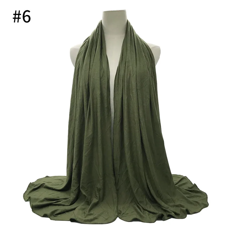 Мягкий базовый хлопковый эластичный трикотаж большого размера, 28 цветов, модная однотонная шаль из вискозы, мусульманские женские шарфы хиджабы-шарфы, 9 шт - Цвет: number 6