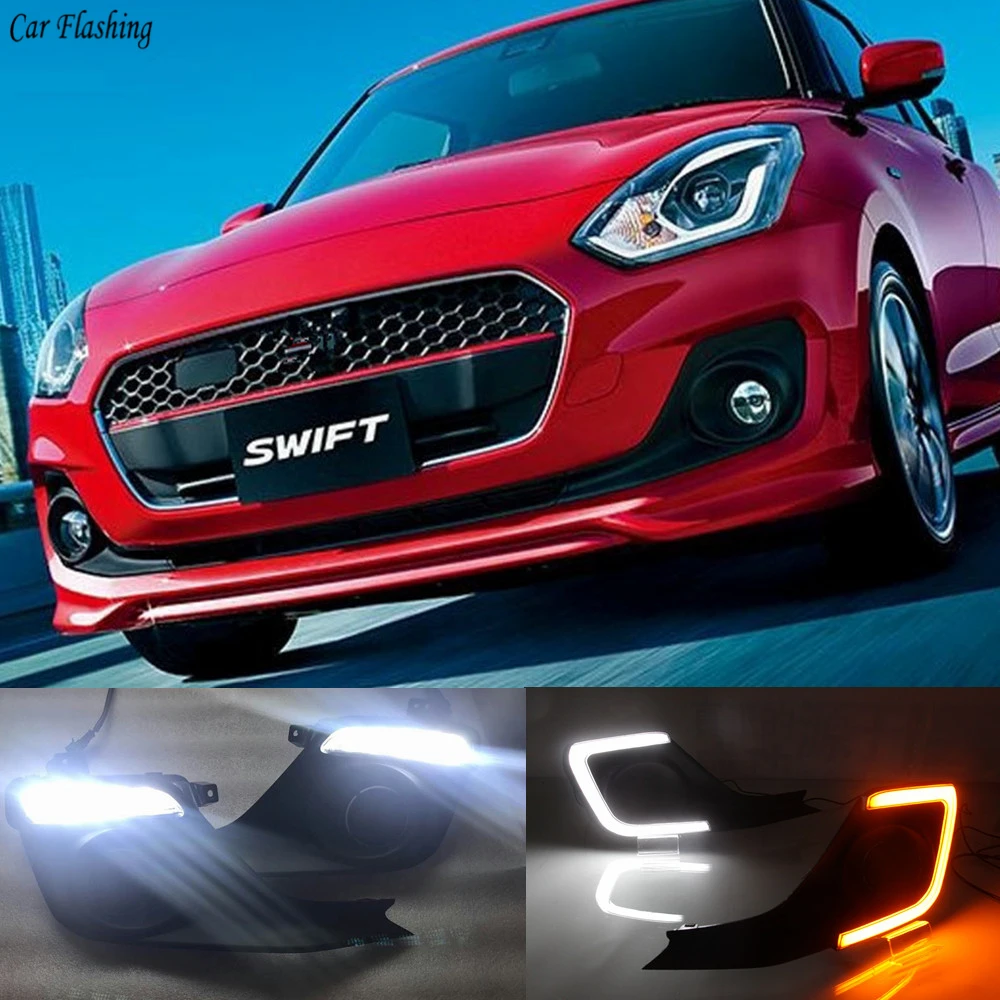

car flashing 1 Pair Car DRL Daytime running lights Daylights Fog lamp cover with turn signal For Suzuki Swift 2017 2018 2019