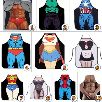 

Kitchen 3D Personalized Digital Printed Sexy Apron Funny Superman Superhero Men Women Apron BBQ Cleaning Cooking Aprons