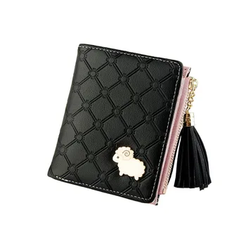 

OCARDIAN Wallet Women Credit Cards Slim Wallet Purse Female Fashion Short Lamb Accessories Cartoon Solid Tassel A8