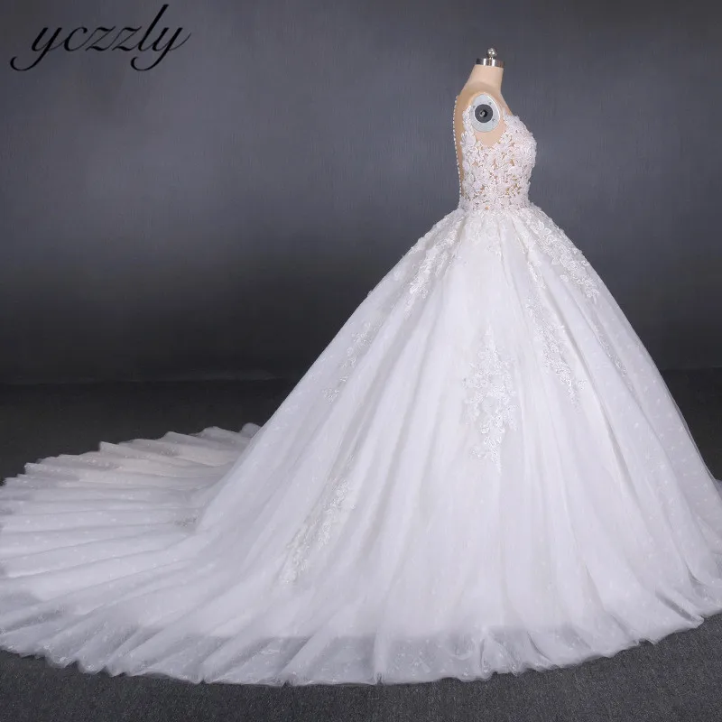 Vestido De Novia великолепное бальное платье с круглым вырезом Свадебное платье для принцессы длинные кружевные накладные орнаменты свадебное платье с жемчугом платья невесты