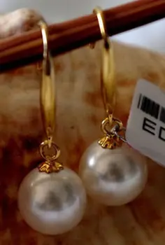 

round top quality AAA 9-10mm natural south sea white pearl earrings 14