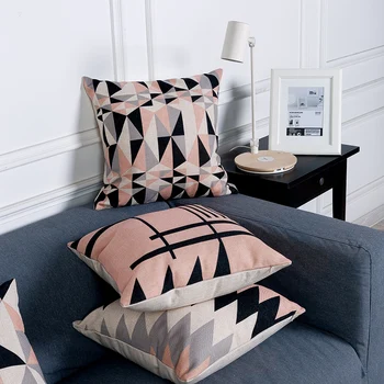 

Drop Ship Colorful Geometric Pillow Cover Linen Cotton Cushion Cover Decorative Throw Pillows Pillowcase Pillowsham 17"