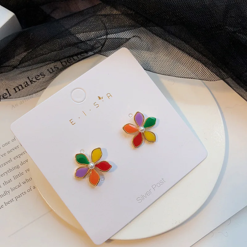 

2019 New Arrival Geometric Metal Women Classic Stud Earrings Color Flower Pearl Earrings Fashion Small Female Jewelry
