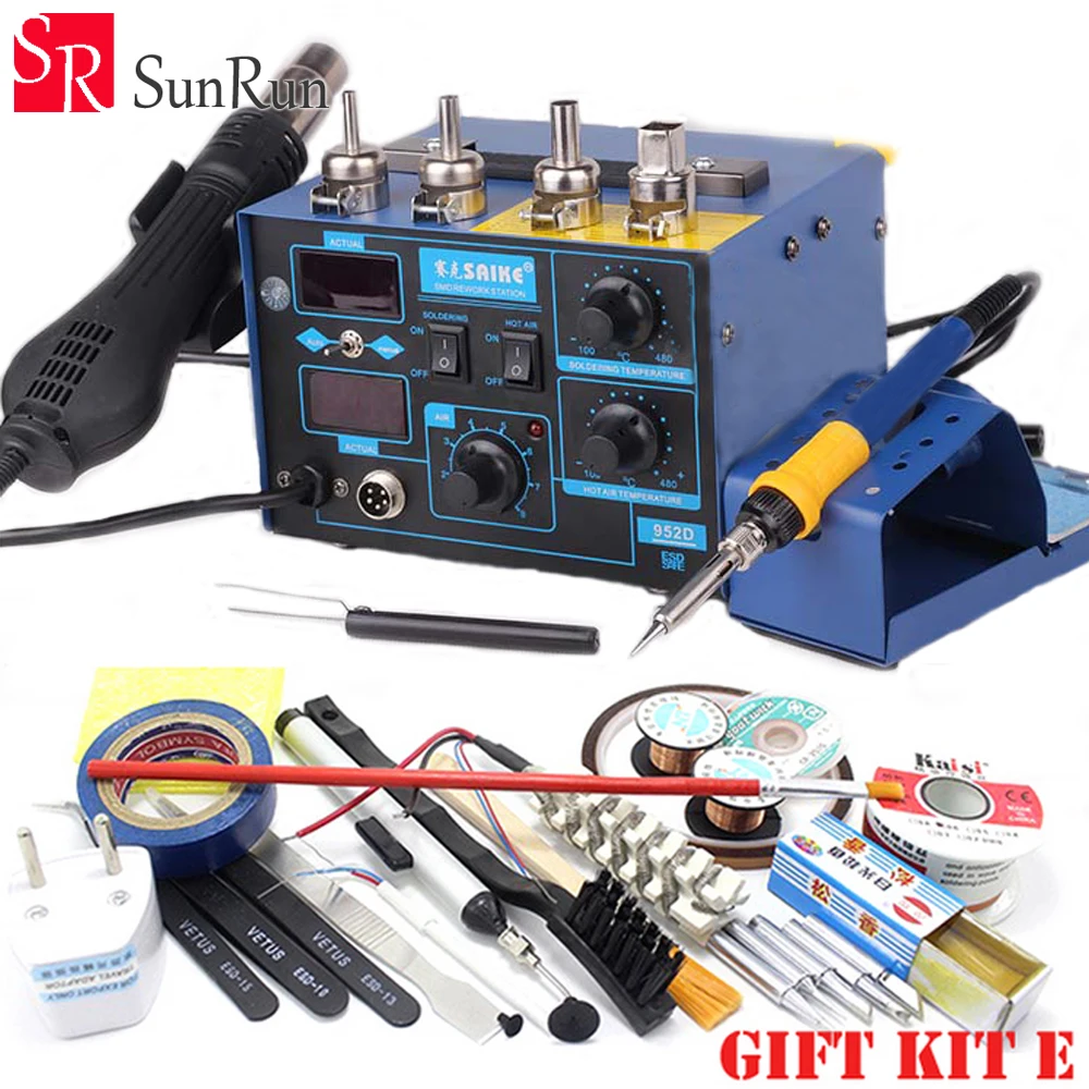 

Best selling 220V/ 110V Saike 952D 2 in 1 Hot air gun Soldering Iron rework Soldering station better than hakko 936