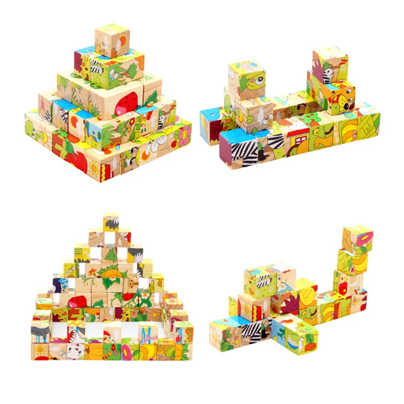 3D головоломка Деревянный мультфильм головоломка животное игрушечный транспорт 6 сторон деревянные головоломки строительные блоки деревянные блоки