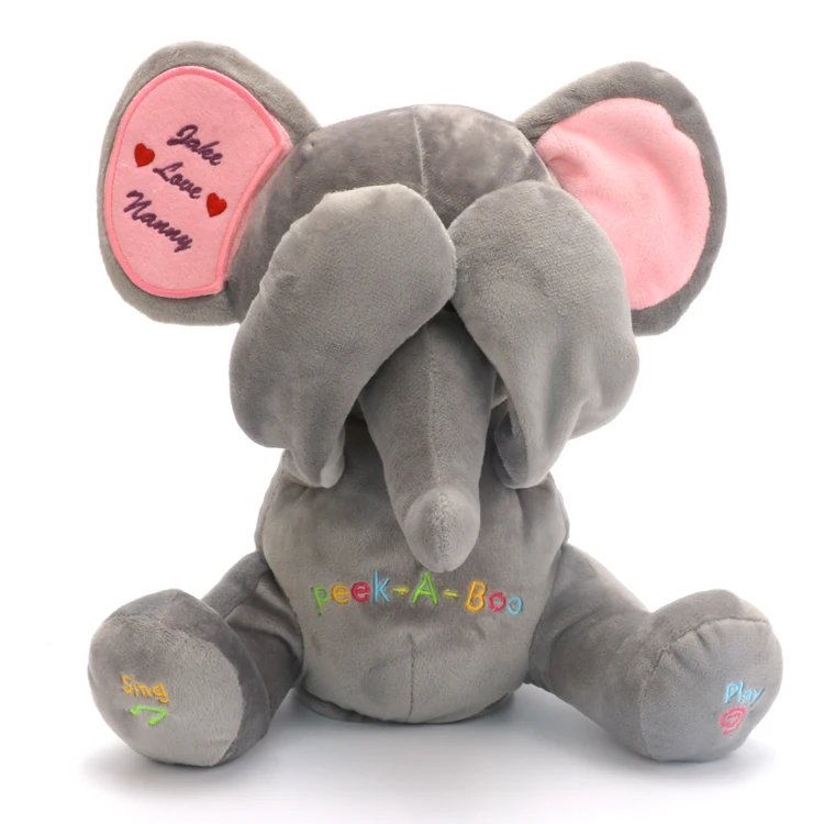 Peek A Boo слон, мягкие анимированные и пользовательские вышивка плюшевые игрушки, поющие Детские музыкальные игрушки для детей подарок