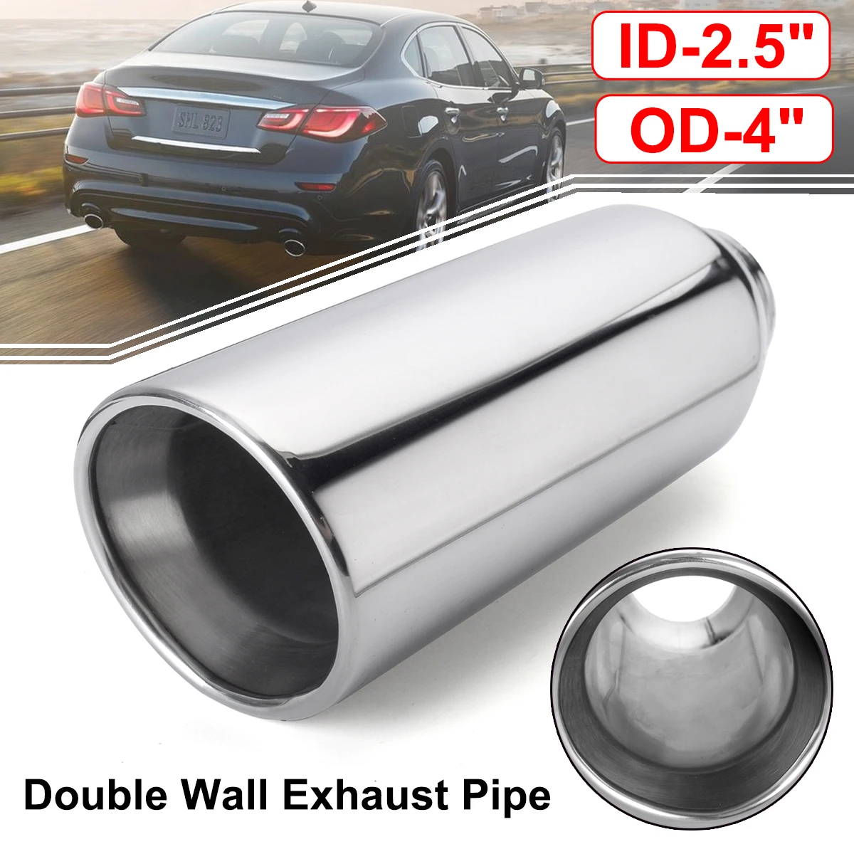 2.5 Inlet 3.5 Outlet 12 Long Dual Wall Angle Cut Exhaust Tip Tail Pipe Weld On