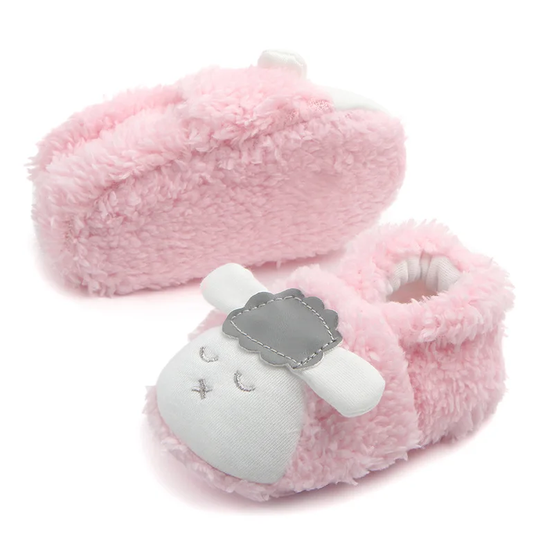 Keep Warm Winter coral velvet shoes cute cartoon sheep prewalker with soft bottom