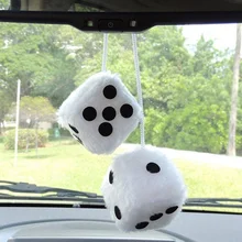 2 X White Car Hanging Mirror styling 2 75 Plush Fuzzy Funny Dice Interior Accessories car