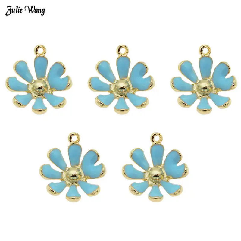 

Julie Wang 10pcs 20pcs Blue Alloy Daisy Flower Enamel Charms Earring Necklace Pendant DIY Women Bracelet Making Craft Accessory