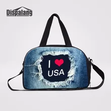 Dispalang персонализированные багажные дорожные сумки деним I LOVE USA принты Weekender Duffle Bag Ночная сумка дорожная сумка для женщин