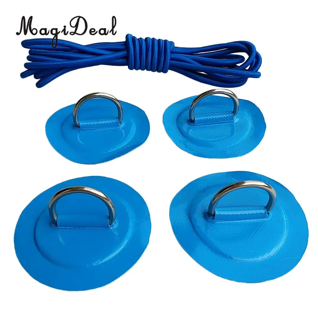 4Pcs PVC Inflatable Boat SUP Stand up Paddleboard Stainless Steel D-ring Round Patch Pad & Elastic Shock Cord - Various Colors