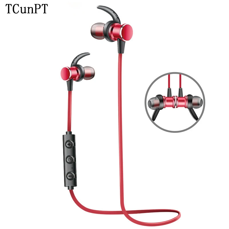 

TCunPT Wireless Bluetooth Earphone Magnetic Sport Headphones Stereo Headset with mic for IPhone SAMSUNG xiaomi huawei phones
