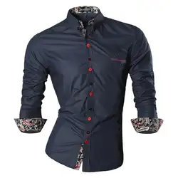 Jeansian мужские модные повседневные рубашки на пуговицах с длинным рукавом Slim Fit дизайнер Z027 темно-синий