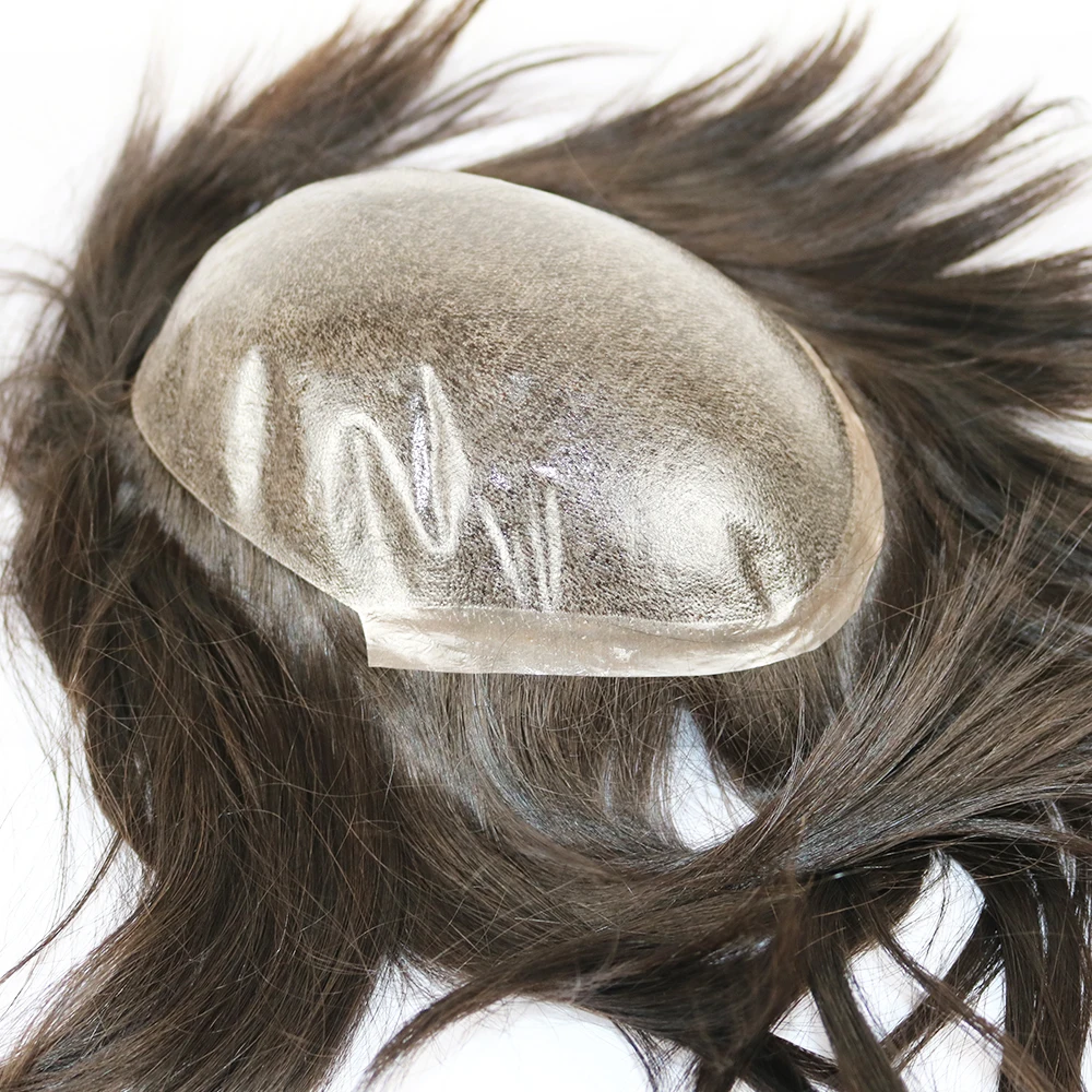 SimBeauty Натуральные Прямые мужские замена волос системы Toupee европейские натуральные волосы инъекции поли кожи шиньоны