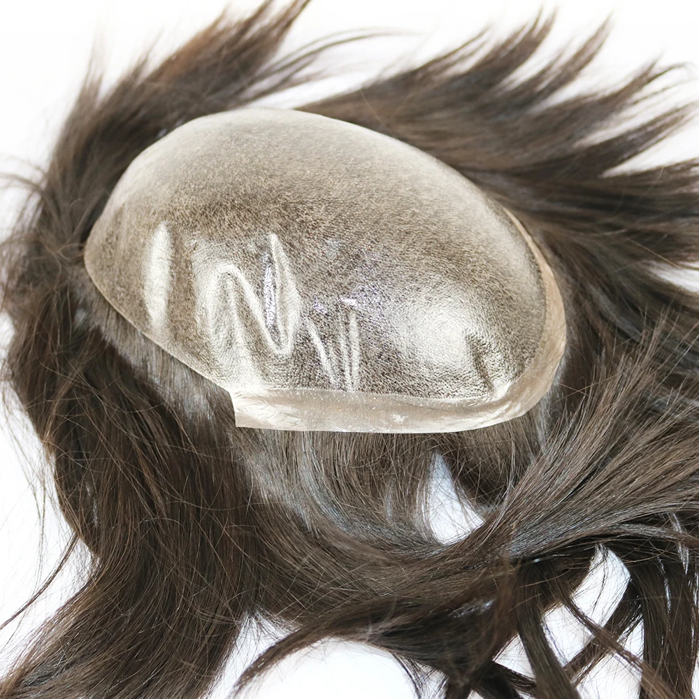 

SimBeauty Natural Straight Mens Hair Replacement System Toupee European Virgin Hair Injection Poly Skin Hairpieces