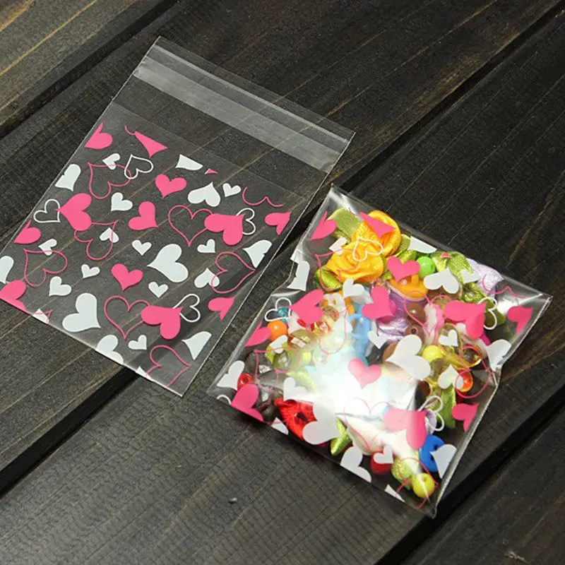 

100 Pcs Pink Heart Clear Plastic Cellophane Jewelry Package Birthday Party Necklace Ring Charms Gift Packaging Bag