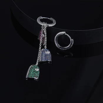 

[MeiBaPJ]Real 925 Sterling Silver Personality Asymmetric GHOST GANG Drop Earrings for Women with AAA High Quality Stone Jewelry