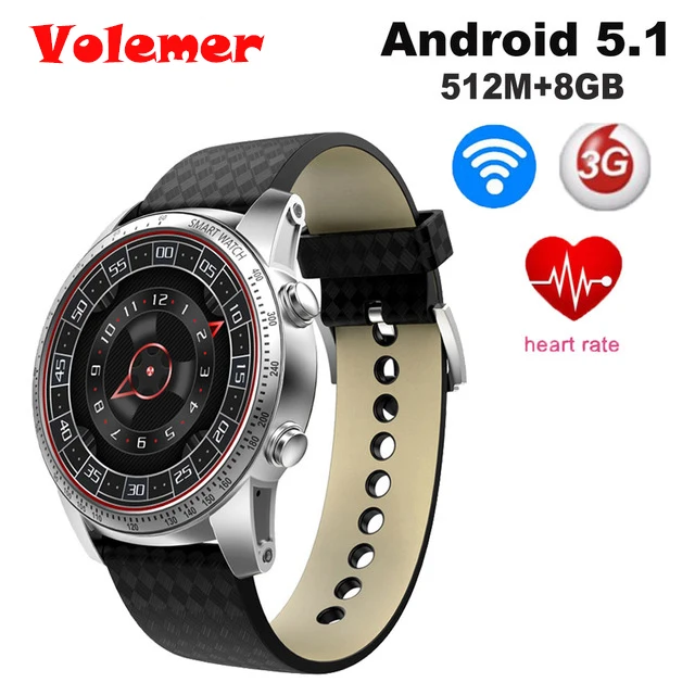 

Volemer KW99 1.39 inch 400*400Android 5.1 MTK6580 RAM 512MB ROM 8GB Support GPS WiFi 3G SIM Card Heartrate Smartwatch PK K88H