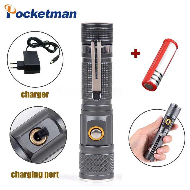 

Rechargeable XM-L T6 Flashlight 8000ml torch Zoomable lamp 3 Modes Tactical Direct ChargingTorch Portable Aluminum 18650 Battery